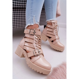 SEA Bottes Talon Plat Femme Printemps Vernis Beige Unique 1