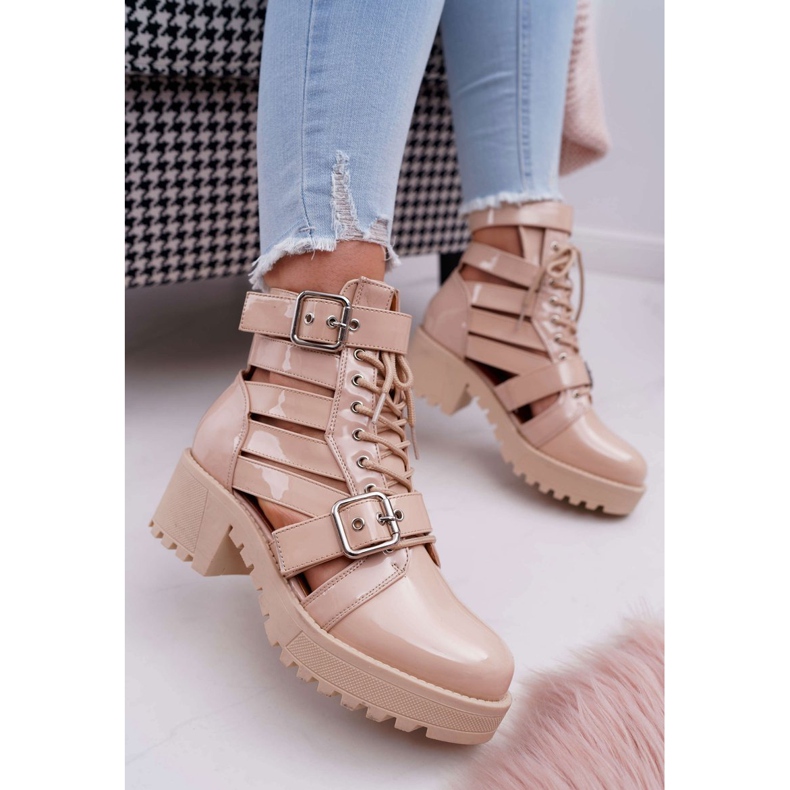 SEA Bottes Talon Plat Femme Printemps Vernis Beige Unique 1
