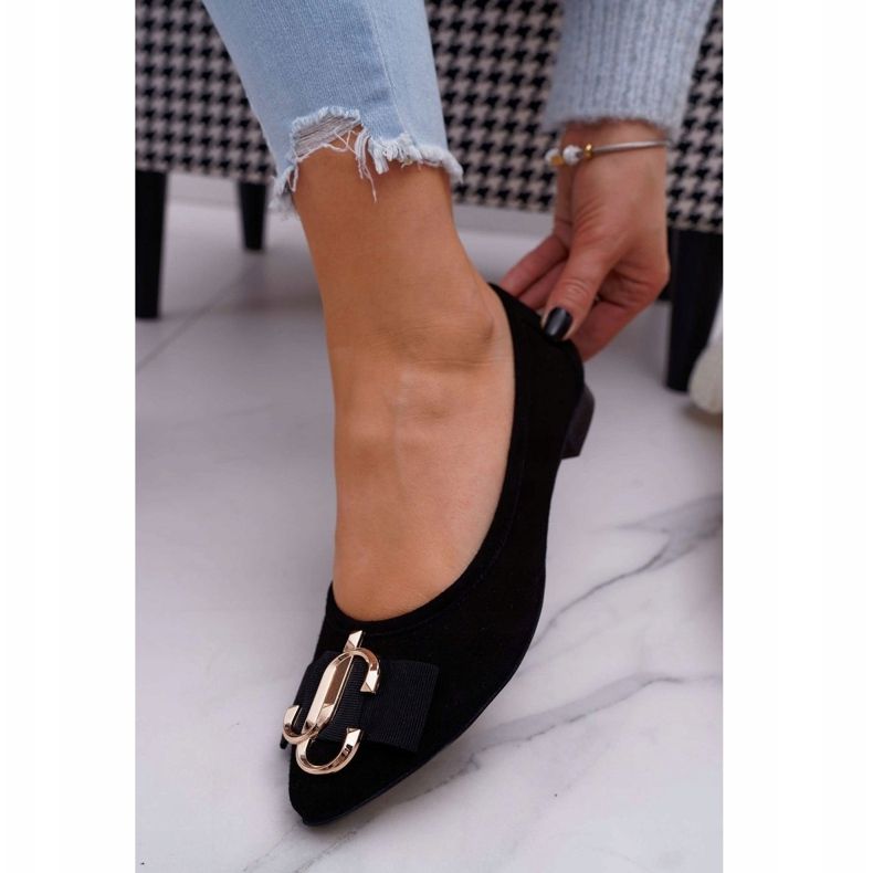 Nicole Ballerines Femme Noires En Daim Portes 1