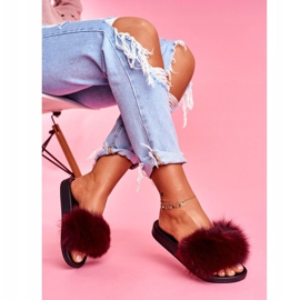 Chaussons Femme Fourrure Naturelle Rouge Foncé Naturis 1