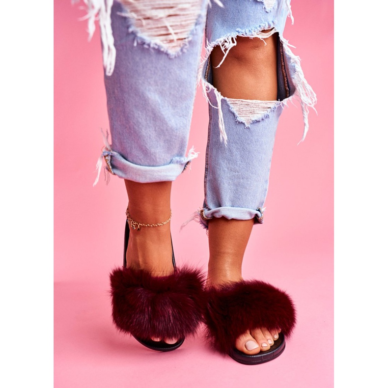 Chaussons Femme Fourrure Naturelle Rouge Foncé Naturis 2