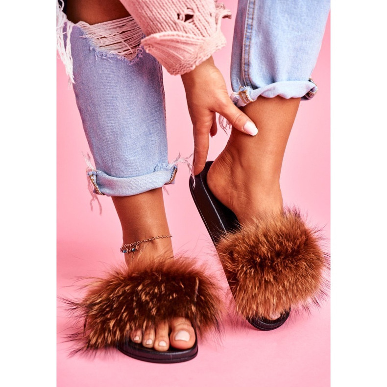 Chaussons Femme Fourrure Naturelle Marron Naturis brun 2