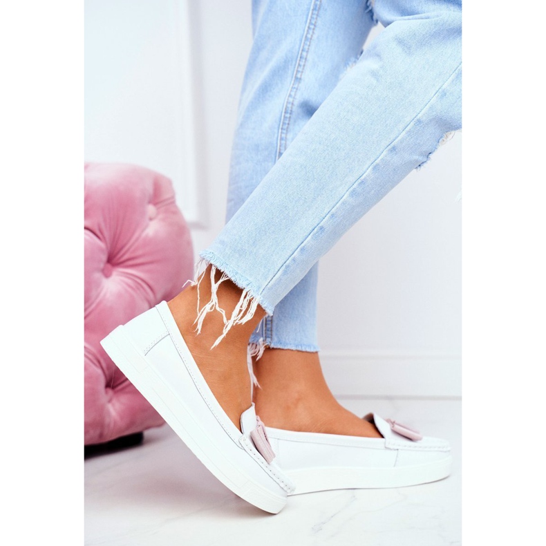 S.Barski Mocassins Femme en Cuir Blanc et Rose Lovren 1