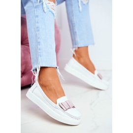 S.Barski Mocassins Femme en Cuir Blanc et Rose Lovren 2