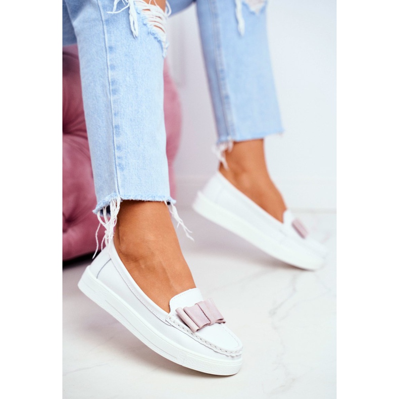 S.Barski Mocassins Femme en Cuir Blanc et Rose Lovren 2