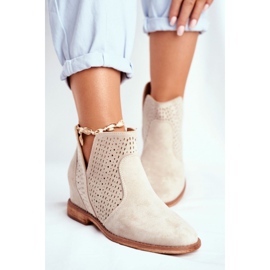 Bottines Femme Talon Plat Daim Ajouré Cappuccino Nuances brun 2