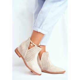 Bottines Femme Talon Plat Daim Ajouré Cappuccino Nuances brun 3