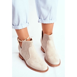 Bottines Femme Talon Plat Daim Ajouré Cappuccino Nuances brun 5