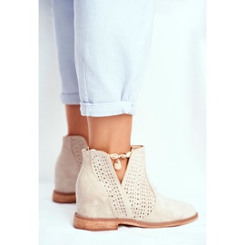 Bottines Femme Talon Plat Daim Ajouré Cappuccino Nuances brun 4