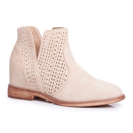 Bottines Femme Talon Plat Daim Ajouré Cappuccino Nuances brun 1