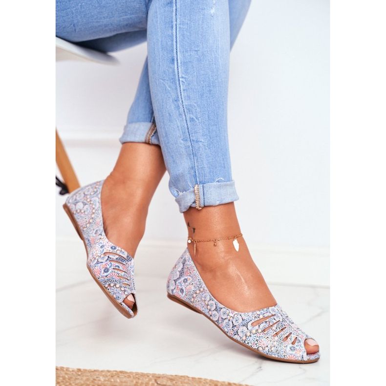 Ballerines Femme Maciejka Cuir Blanc et Bleu avec motifs 03497-13 blanche multicolore 2