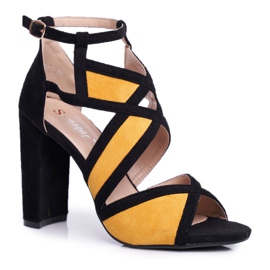 SEA Sandales À Talons Femme Daim Noir-Jaune Emolly le noir 5