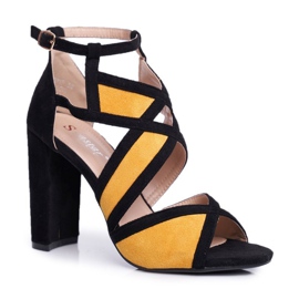 SEA Sandales À Talons Femme Daim Noir-Jaune Emolly le noir 4
