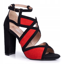 SEA Sandales À Talons Pour Femmes En Daim Noir Rouge Emolly le noir 5