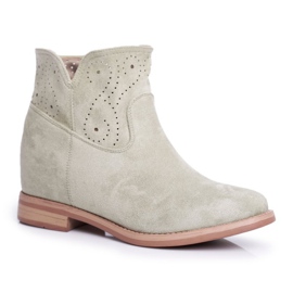 SEA Bottines Femme Talon Plat Daim Ajouré Vert Raffe 4