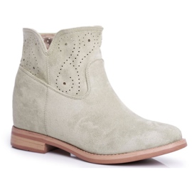 SEA Bottines Femme Talon Plat Daim Ajouré Vert Raffe 5