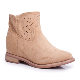 SEA Bottines Femme Talon Plat Daim Ajouré Beige Raffe 3