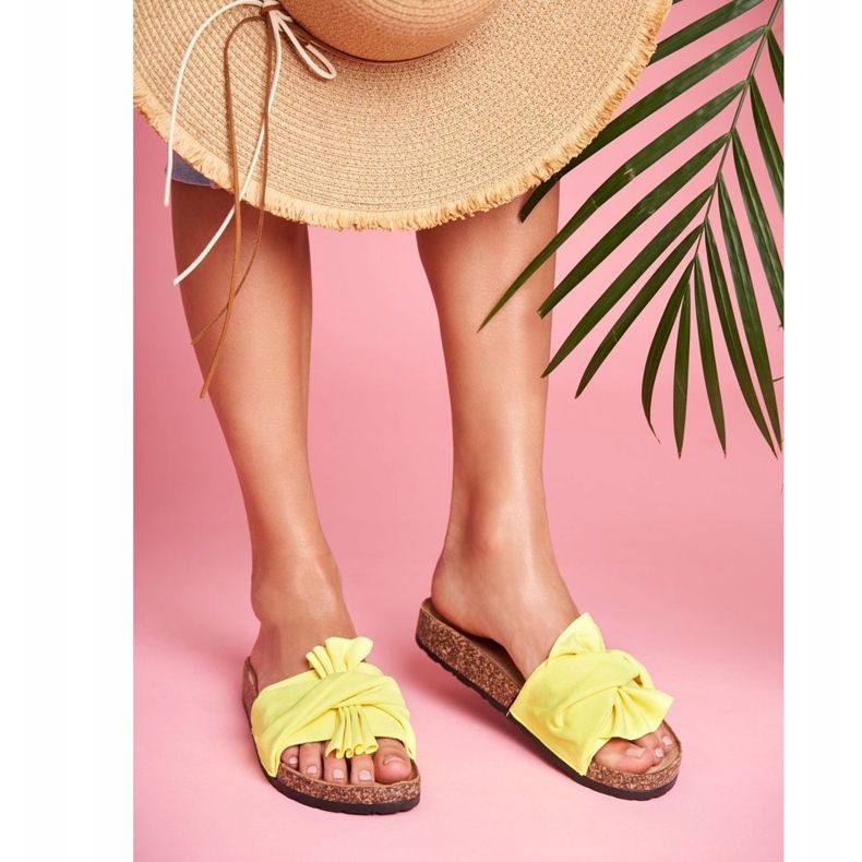 PS1 Chaussons pour femmes sur nœuds en liège nœud jaune fluo 1