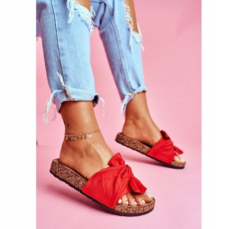 PS1 Chaussons Femme Sur Liège Nœuds Rouge Felis 2