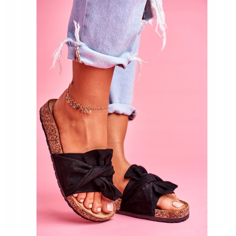 SEA Chaussons Femme Sur Liège Nœuds Noir Felis 1