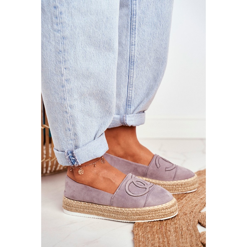 SEA Espadrilles Femme Semelle Épaisse Lin Gris Febi 2