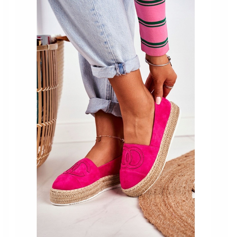 PS1 Espadrilles Femme Semelle Épaisse Lin Fuchsia Febi rose 1