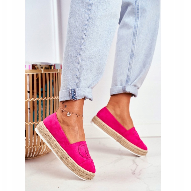 PS1 Espadrilles Femme Semelle Épaisse Lin Fuchsia Febi rose 2