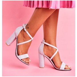 PS1 Sandales Pour Femmes Sur Un Talon Brocart Argenté Vivi gris 2