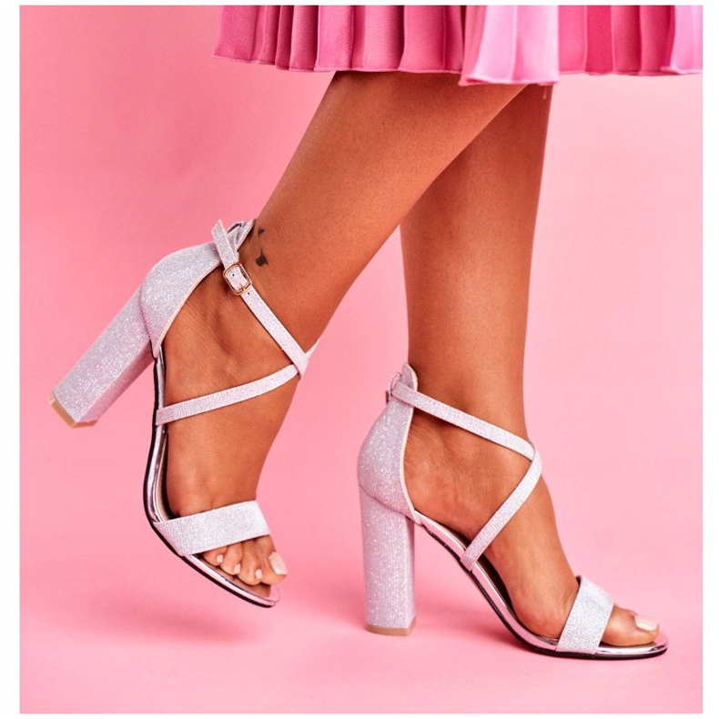 PS1 Sandales Pour Femmes Sur Un Talon Brocart Argenté Vivi gris 2