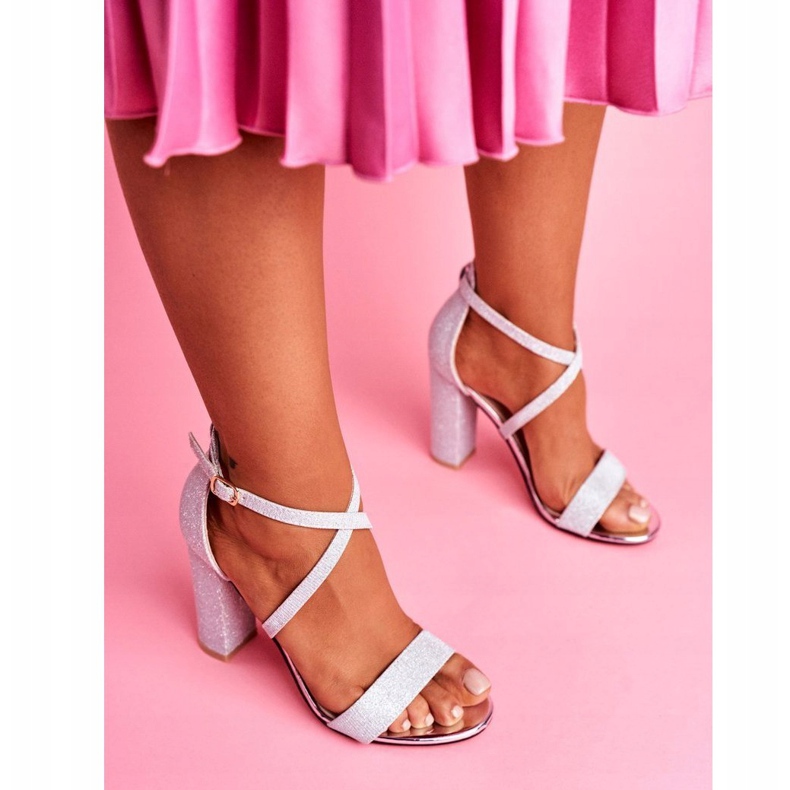 PS1 Sandales Pour Femmes Sur Un Talon Brocart Argenté Vivi gris 1