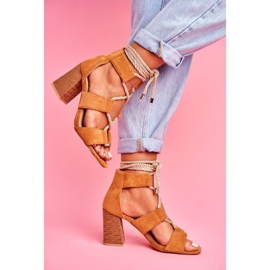 SEA Sandales À Talons Pour Femmes Nouées En Daim Camel Amore brun 3