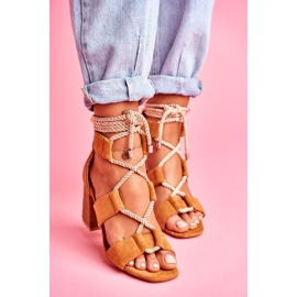 SEA Sandales À Talons Pour Femmes Nouées En Daim Camel Amore brun 4