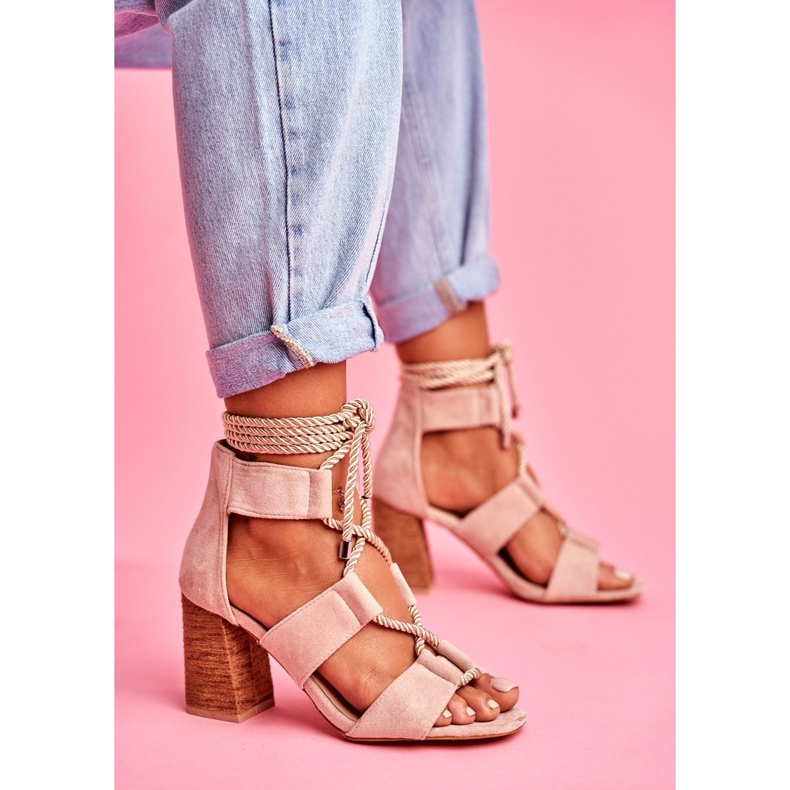 SEA Sandales À Talons Pour Femmes Nouées En Daim Beige Amore 1