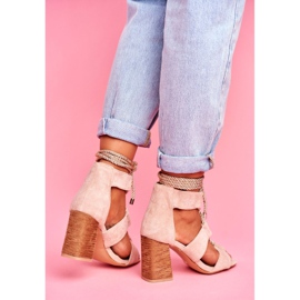 SEA Sandales À Talons Pour Femmes Nouées En Daim Beige Amore 4