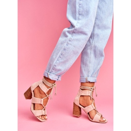 SEA Sandales À Talons Pour Femmes Nouées En Daim Beige Amore 3