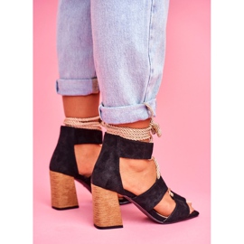 SEA Sandales À Talons Pour Femmes Attachées En Daim Noir Amore le noir 4