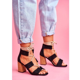 SEA Sandales À Talons Pour Femmes Attachées En Daim Noir Amore 1