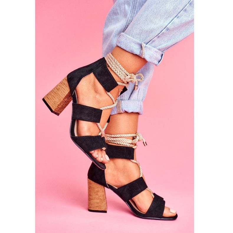 SEA Sandales À Talons Pour Femmes Attachées En Daim Noir Amore le noir 2