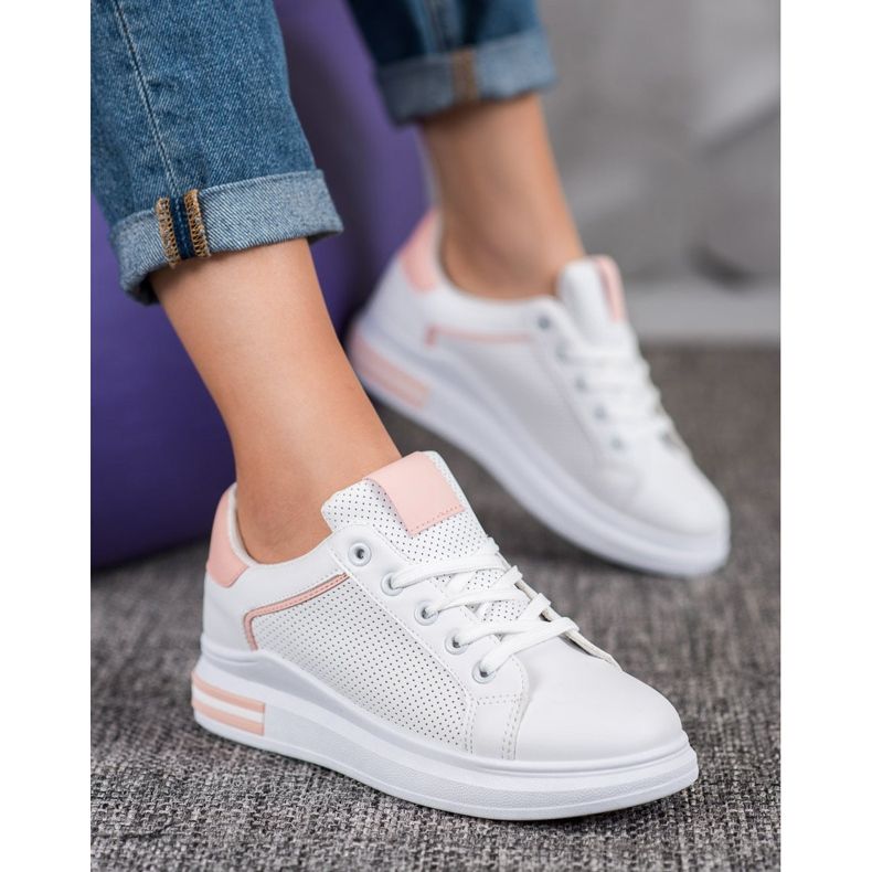 Weide Baskets en cuir écologique blanc rose 1