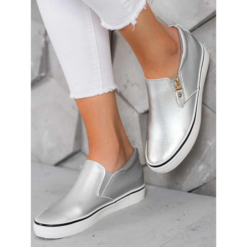 SHELOVET Slipons Gris Avec Une Fermeture Éclair 1