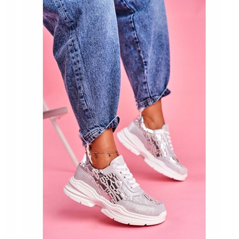 S.Barski Chaussures de sport pour femmes Baskets en cuir argentées Palm Bay gris 2