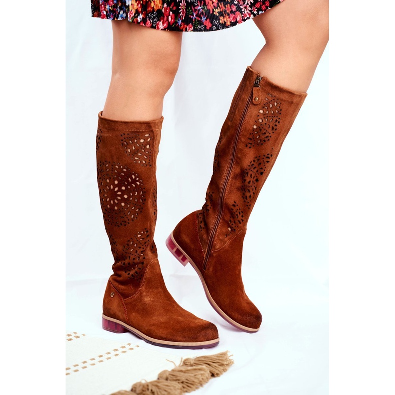 Bottes hautes femme Maciejka Cuir Ajouré Camel 04525-29 brun 1