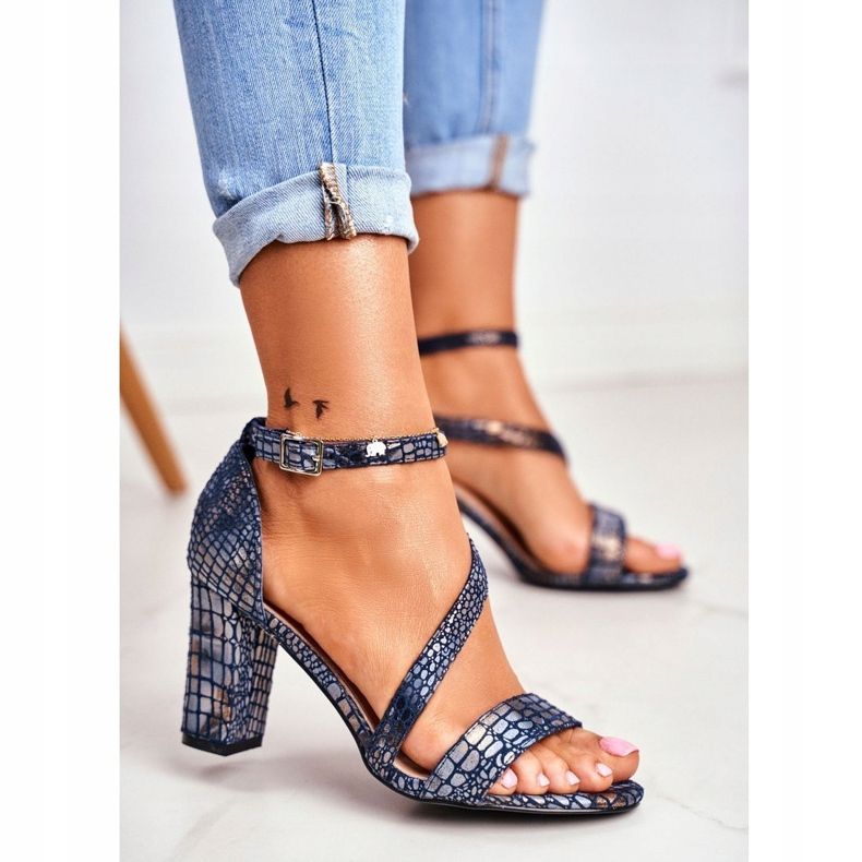 Sandales Pour Femmes À Talons Hauts Sergio Leone Bleu Marine Husk SK870 1