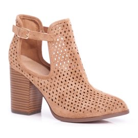 Bottines Femme Talon Daim Ajouré Camel Morrena brun 6