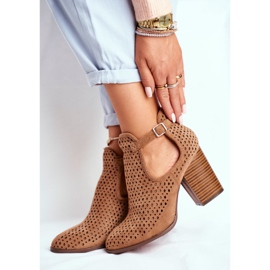 Bottines Femme Talon Daim Ajouré Camel Morrena brun 3