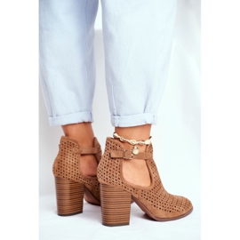 Bottines Femme Talon Daim Ajouré Camel Morrena brun 4