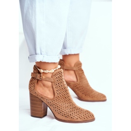 Bottines Femme Talon Daim Ajouré Camel Morrena brun 5