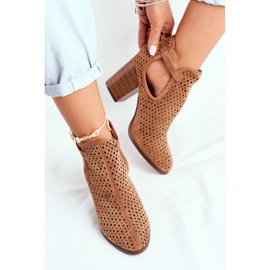 Bottines Femme Talon Daim Ajouré Camel Morrena brun 2
