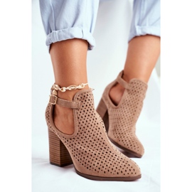 Bottines Femme Talon Daim Ajouré Beige Morrena 3