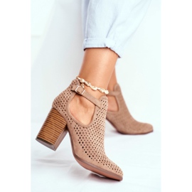 Bottines Femme Talon Daim Ajouré Beige Morrena 6